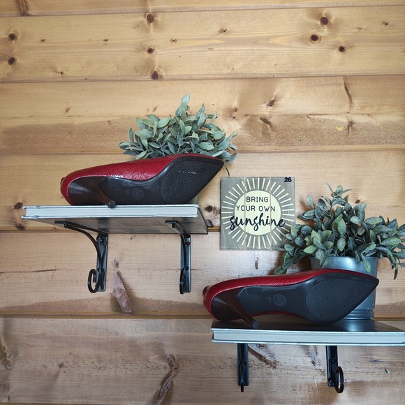 Michael Kors Flex Mid Pump Red Texture Emboss Patent Leather Heels Point Toe 9 M - Picture 7 of 10